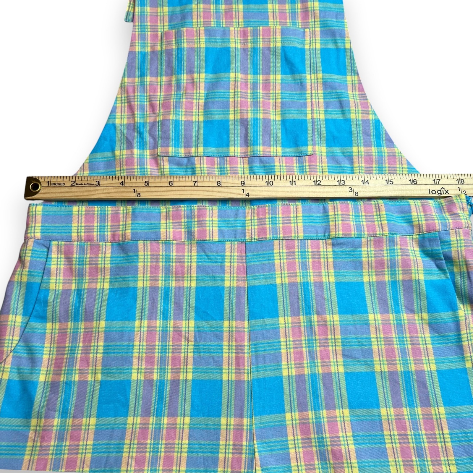 Dangerfield Plaid Shortalls Overall Shorts Womens Au 12 Us 8 Medium Pastel Nwt — image 7 of 8